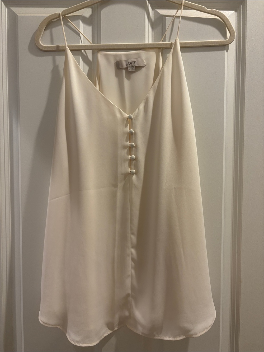 LOFT Cream Button-Front Silk-Like Camisole